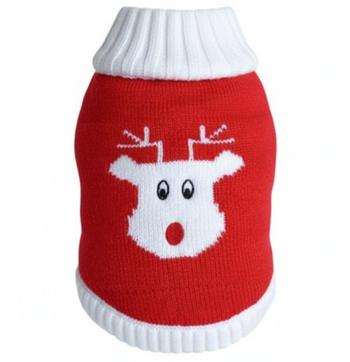 Combed Cotton Red Rudolph Holiday Dog Sweater