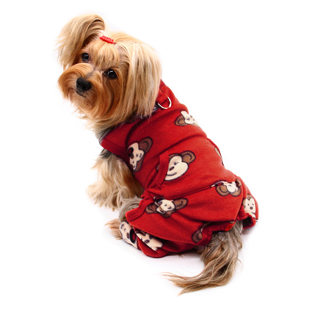 Silly Monkey Front Sleeveless Fleec Pajamas - Burgundy