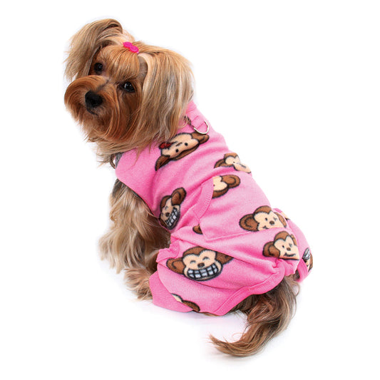 Silly Monkey Front Sleeveless Fleec Pajamas - Pink