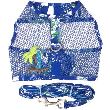 Cool Mesh Dog Harness with Leash - Ocean Blue and Palms